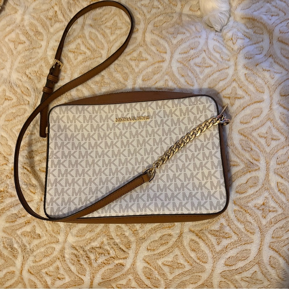 Michael Kors Logo Crossbody Bag | Brown/Tan | Gold Chain